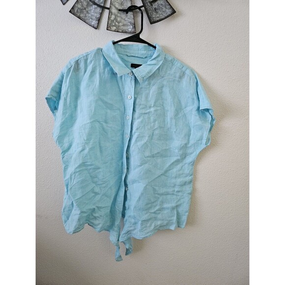 Talbot Women's Beach Summer Travel Linen Tie Hem Button Front Top Cross Dye Sz L - Picture 4 of 9